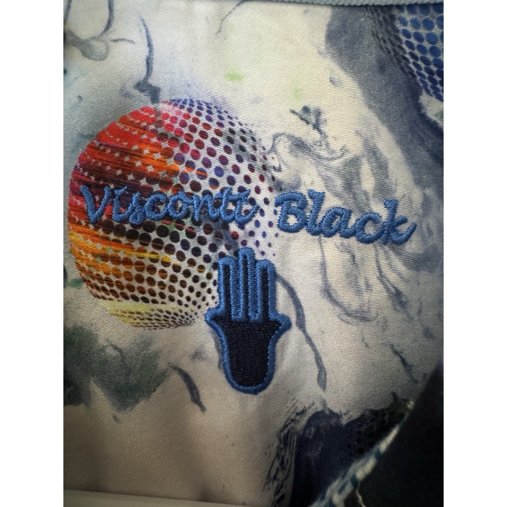 Visconti Black Flying Balloons Artwork SHORT SLEEVE BUTTON‎ UP SHIRT Small S